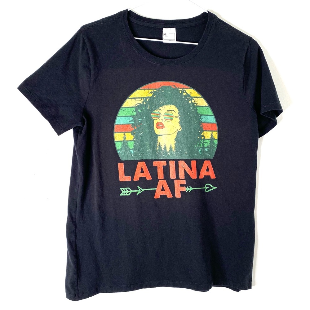 Latina AF Graphic Tee Black Crew Neck Stretch Fit Casual Top